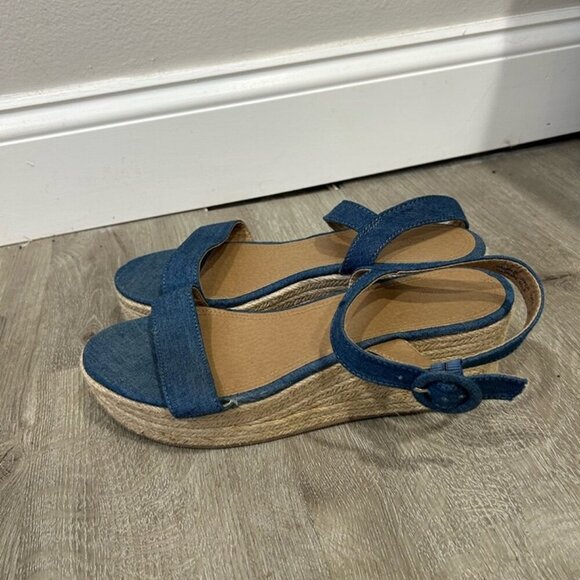 LOFT Blue Tan Espadrilles Wedge Platform Ankle Strap Sandal Women’s Size 9 - Picture 3 of 7